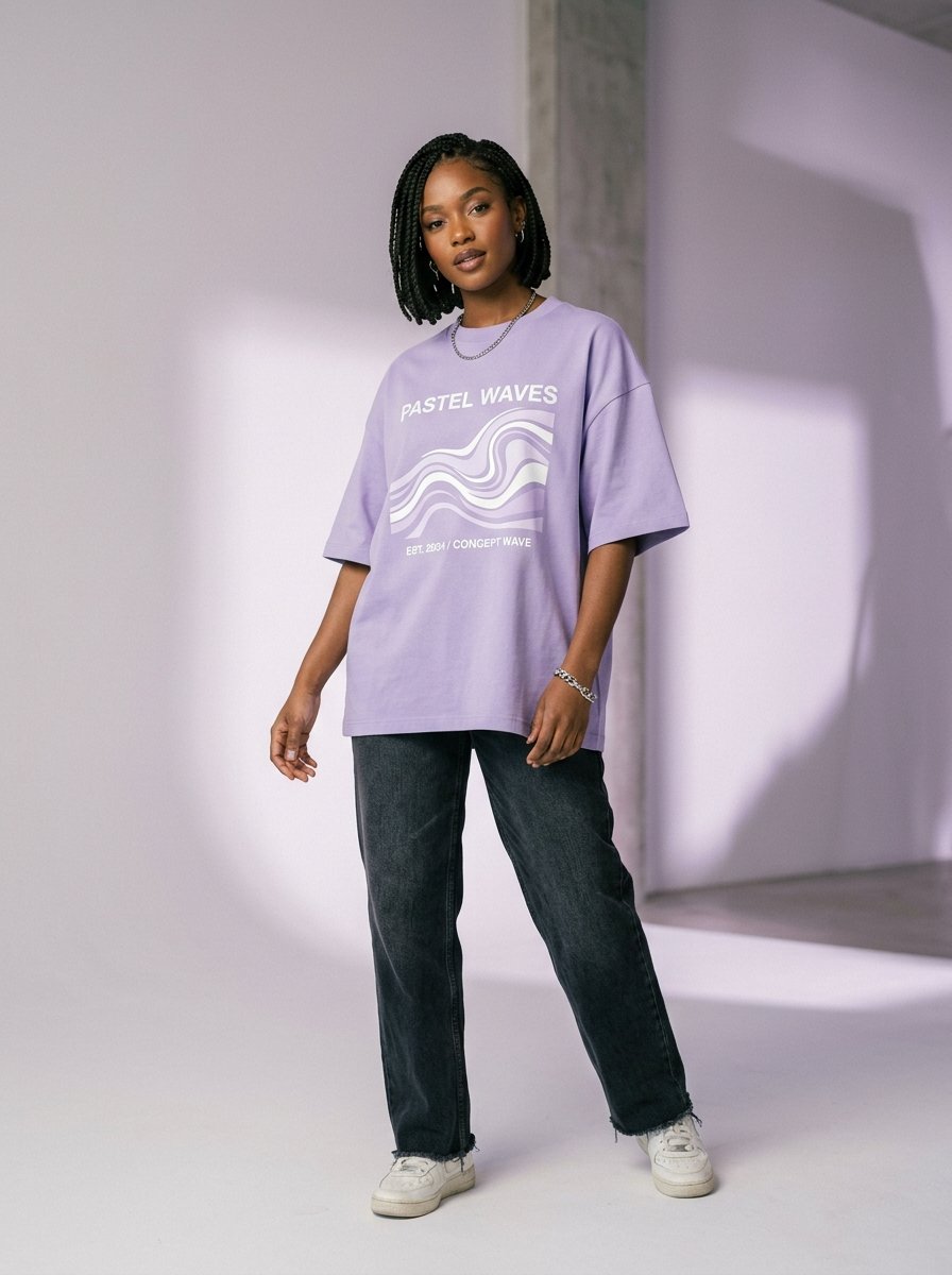 Pastel Waves Aurora Tee, lavender boxy streetwear